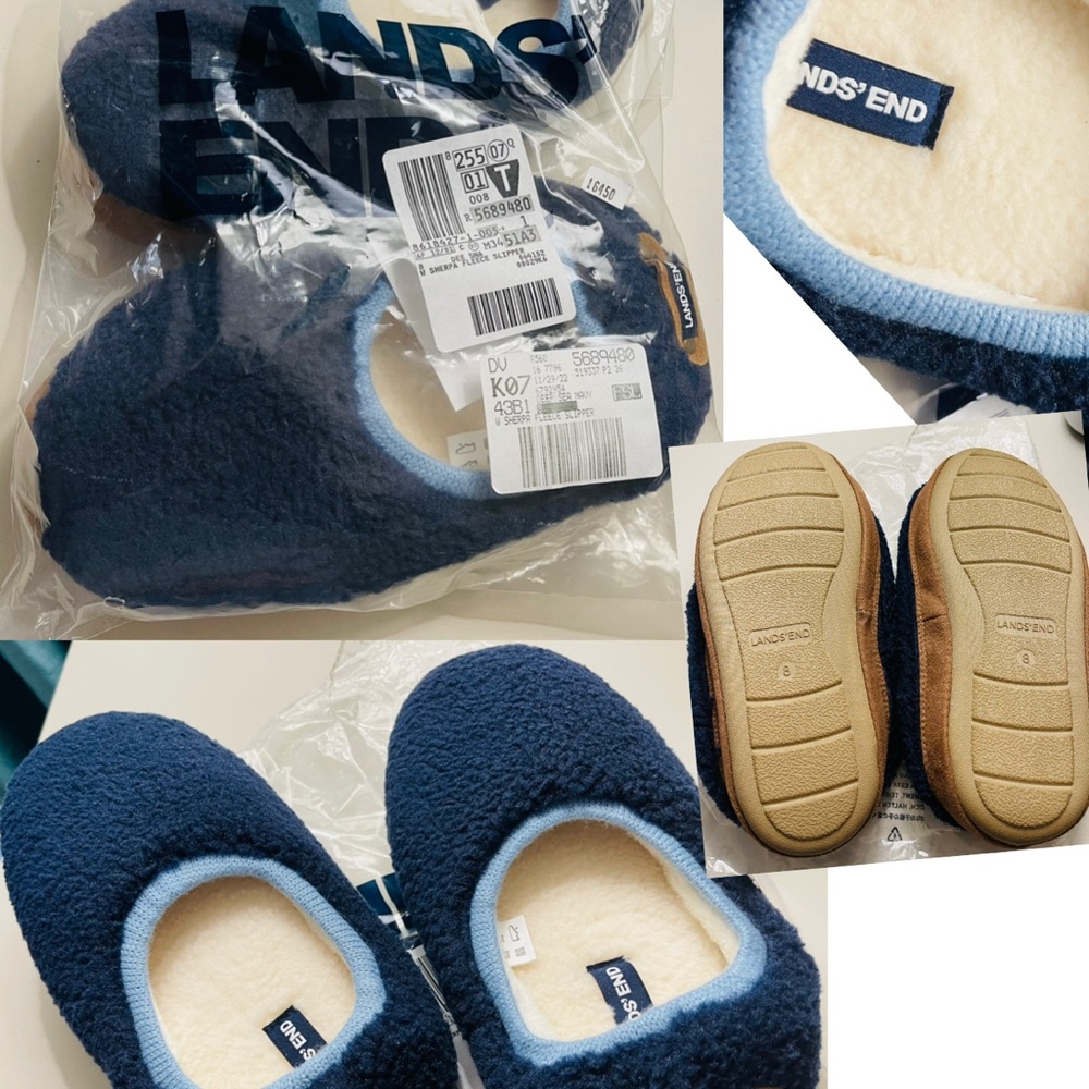 New Lands' End Cozy Navy Slippers Womens size 8